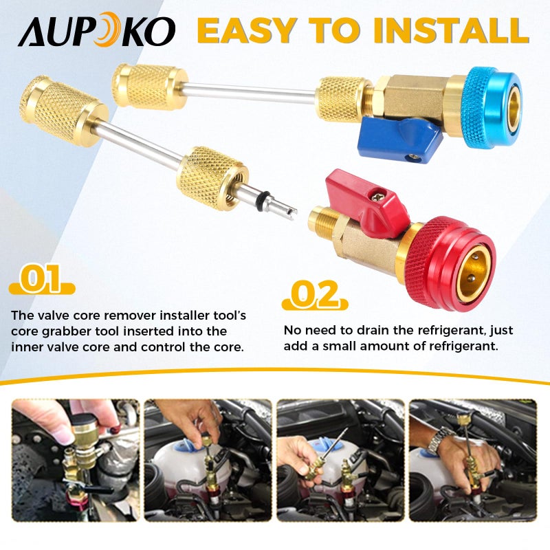 Aupoko R134A Valve Core Quick Remover Installer, High Low Pressure Valve Core Remover Tools Kit for R13A Refrigerant Air Conditioner System - Image 5